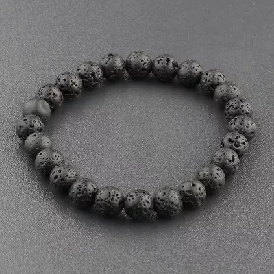 Fashion Man's Zircon Skull Head 8mm Black Lava Stone Macrame Bracelets Jewelry • $1.46