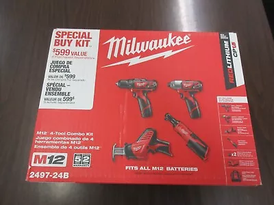 Milwaukee 2497-24B 4 Tool Combo Kit M12 Lithium-Ion Cordless W/ 2 Batteries. • $250