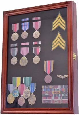 Pin Ribbon Medal Display Case Button Badge Shell Lapel Walnut Holder USA Cabinet • $99.99