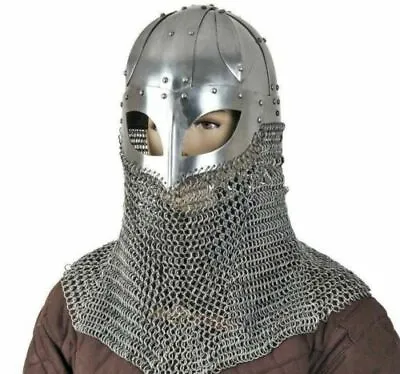 Battle Ready Viking Spectacle Helmet With Chainmail Aventail 16G Steel SCA LARP • $66.97