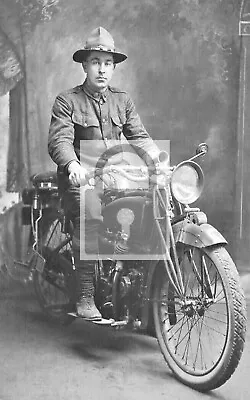 Army Soldier On Vintage Motorcycle - REPRINT • $4.99