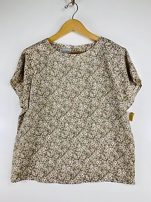 Vintage Impressions Of California L Floral Short Sleeve Satin Blouse Shirt NWT • $8.49