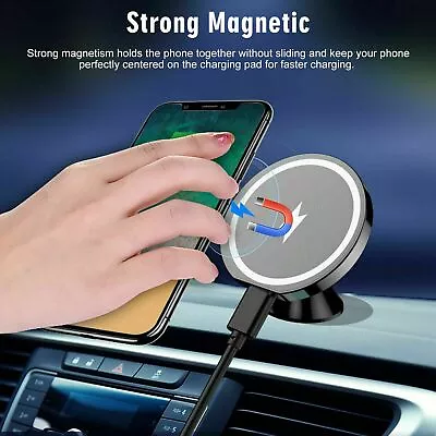 Magnetic Wireless Charger Car Mount Holder For IPhone 13 12 Pro Max MagSafe 15W • £9.59