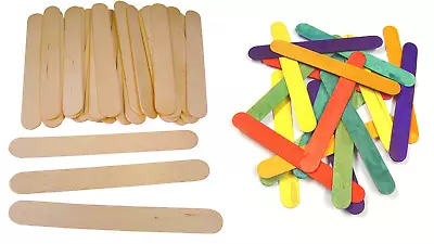 100 JUMBO SIZED COLOURED OR PLAIN WOODEN LOLLY POP STICKS CRAFT 150mm X  18mm MB • £3.65