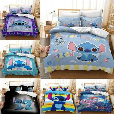 Lilo Stitch Cute Cartoon Quilt Duvet Cover Bedding Set Pillowcase Single Double • £2.25