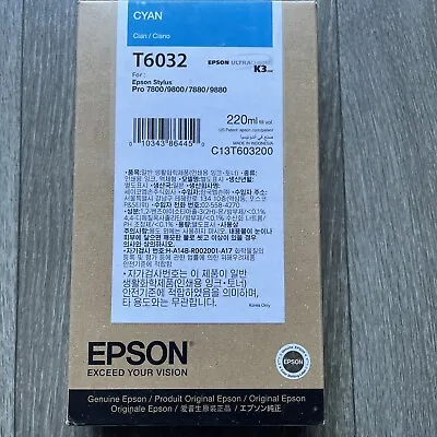 Genuine Epson T6032 220ml Cyan Ink Stylus Pro 7800 7880 9800 9880 (12/22/2021) • $47.99