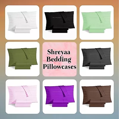 Awesome Egyptian Cotton 1200TC Soft Pillowcase Set Stripe Colors Queen/King Size • $45.59