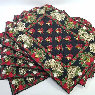 6 Vera Bradley Hens & Holly Placemats Christmas Holiday Chicken Red Black Green • $79.99