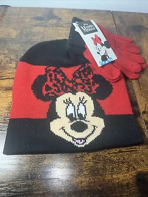 Girls Minnie Mouse Hat & Gloves Set One Size Fits Most Color Red • $8.99