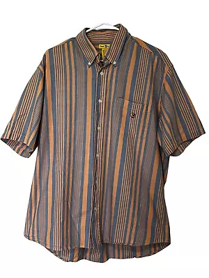 VINTAGE Duck Head Button Down Shirt Men L Vertical Blue Orange Stripes Logo • $18