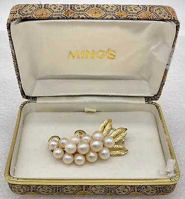 Ming's Hawaii Cultured Pearls On 14K Gold Leaf Branch Small Brooch Pin • $349.99