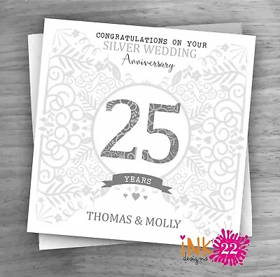 Personalised Unique Handmade Milestone 25th Silver Wedding Anniversary Card  • £2.99