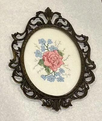 VTG Ornate Brass Metal Convex/Bubble Glass Wall Picture Frame Needlepoint Italy • $39