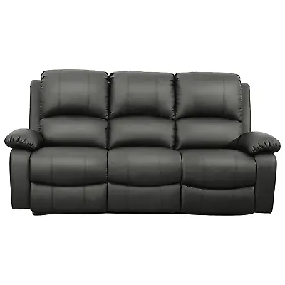 Milan Recliner Sofas Dark Grey Faux Leather Armchair 2 Seater 3 Seater Sofa Set • £369.99