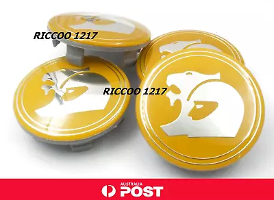 Wheel Caps For HSV Holden 63mm X 4 Maloo SSv 6cyl 8 Cyl Yellow Chrome • $47.95