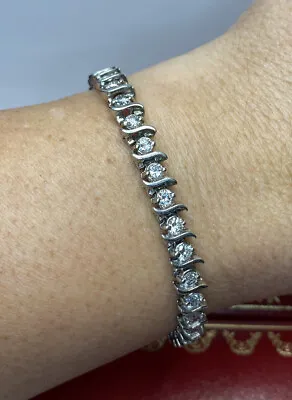 Vintage 14k White Gold 4-5Ct Genuine SI Diamond S Link 19G Tennis Bracelet 7.25” • $2197.50