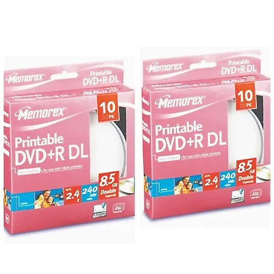 £14.99 • Buy 20 X Memorex Printable DVD+R DL 2.4x DVD Dual Double Layer  8.5GB 240 Mins