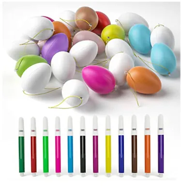 24 X Easter Eggs Hunt Painting Kit 12 Colourful & 12 White Plastic Eggs With Pen • £9.99