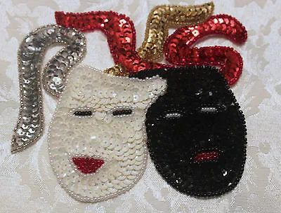 $4.99 • Buy Drama Comedy Mardi Gras Mask/New/ Colors, White, Black, Red/Gold Silver Applique