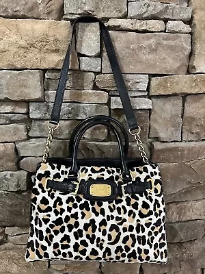 Michael Kors Hamilton Black Leather Leopard Cheetah Calf Hair Shoulder Bag • $139