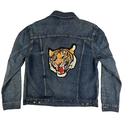 NWOT Polo Ralph Lauren Size LT Mens Varsity H Monogram Tiger Patch Denim Jacket • $65