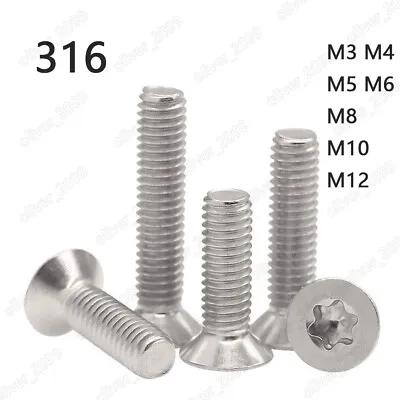 M3 M4 M5 M6 M8 M10 M12 316 Stainless Steel Torx Socket Countersunk Head Screws • $17.61