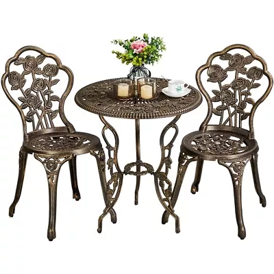 3Pcs Outdoor Patio Bistro Set W/ Rose Design Aluminum Table Set Rust-Resistant  • $126.99