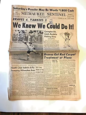 1957 Milwaukee Journal September 1957 World Series Baseball Newspaper Braves • $26.25