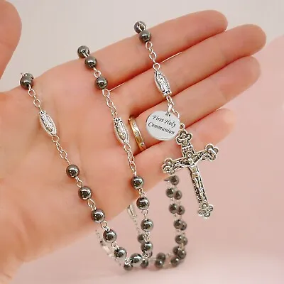 £19.99 • Buy First Holy Communion Gift For A Boy, Personalised Rosary Beads, Engraved, Black