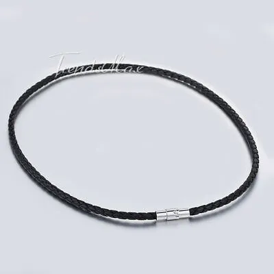 4/6/8mm Black Rope Leather Cord Necklace Stainless Steel Magnetic Clasp 16 -24  • $7.59