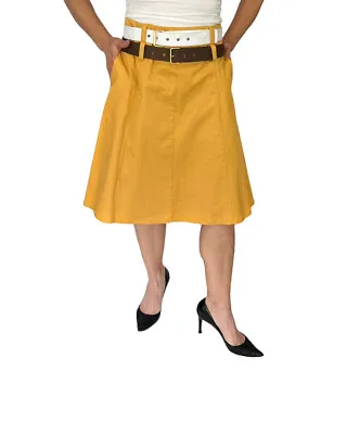 Love Moschino Marigold Yellow Cotton Denim A Line Flare Double Belted Skirt 8 • $42.49