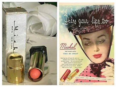 Vintage Michel Cosmetics  Lipstick Gold Metal Bullet Tube Pale Hyacinthe New   • $25.19