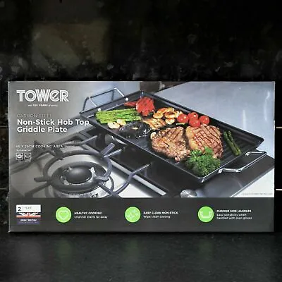 £17.23 • Buy Tower Dual Non Stick Carbon Steel Hob Top Griddle Skillet Plate Chrome Handles