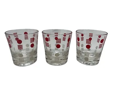 MCM Atomic Low Ball Whiskey Glasses Barware 1950s Red White Polka Dots Cocktail • $19.85