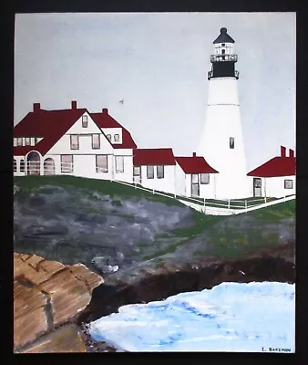 1973 Original Oil Painting PORTLAND HEAD LIGHTHOUSE Maine 20x24  - Signed • $125