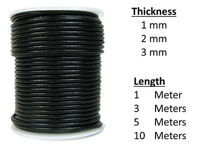 Real Leather Round Cord/String/Thread For Jewelry Making Necklace Pendant • £1.36