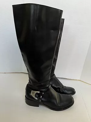 Via Spiga Kacey Riding Boots  Black Leather Womens Closure Full Zip Size 5.5 • $58