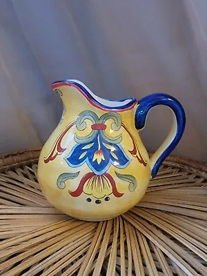 Vintage Mexican Talavera Hand Painted Ceramic Pitcher Creamer Red&Blue Floral  • $24