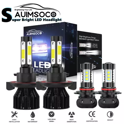 4-Sides White LED H13 Headlights + H10 Fog Light Bulbs Plug&Play Conversion Kit • $39.99