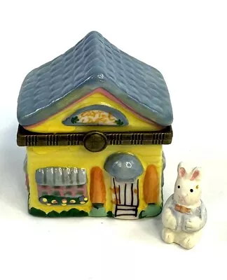 Porcelain Hinged Trinket Box Easter Village Carrot Cafe With Bunny Rabbit (A) • $13.99