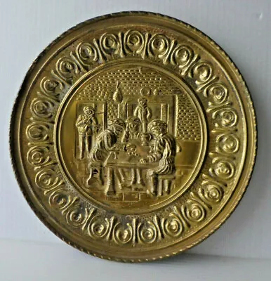Vintage Large Repousse Brass Wall Plate GAME OF DICE Made In England • $49.99
