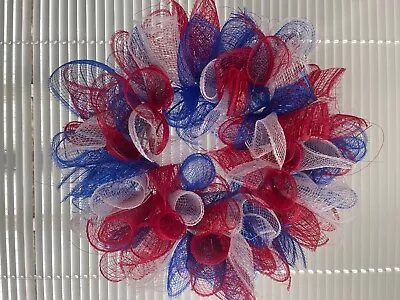 8 In Wreath For Front Door Deco Mesh Red White Blue 4th Of July Wall Decor • $20