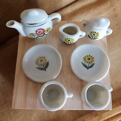 Vintage Porcelain Miniature Tea Set Collectible Childs Yellow Pink 9pcs Japan • $8.57