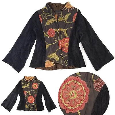 Vintage 90s Black Chenille Tapestry Jacket L. O'Neill Bell Sleeve FALL Blazer M • $64.95