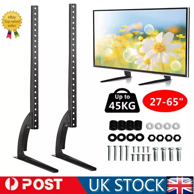 Universal TV Stand 27''-65'' LCD LED Flat Screen Table Pedestal Monitor Bracket • £13.99