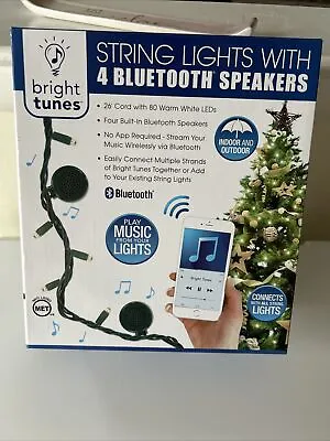 Bright Tunes String Lights With 4 Bluetooth Speakers 26 Foot Cord 80 Warm Lights • $49.03