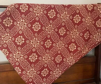 $54.95 • Buy New Primitive Colonial RED LOVER KNOT THROW Woven Coverlet Tablecloth Blanket