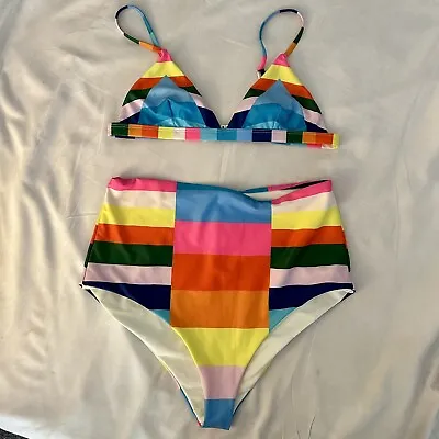 Mara Hoffman Colorblock Bikini Top And Bottom LARGE • $75