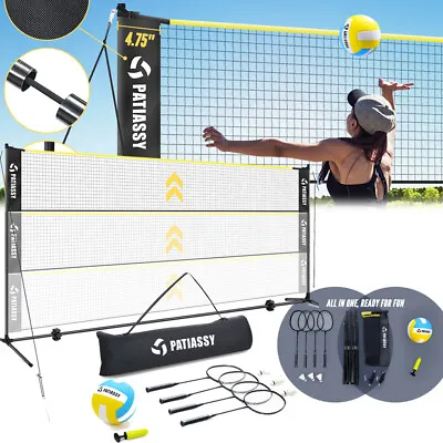 5.1-7.4ft Adjustable Height Portable Badminton Volleyball Net Set With Poles Bag • $98.55