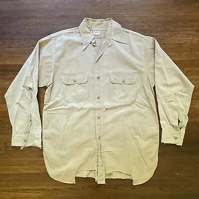 Vintage 1940s Sanforized Shrunk Khaki Work Shirt Size Large Project As Is • $40